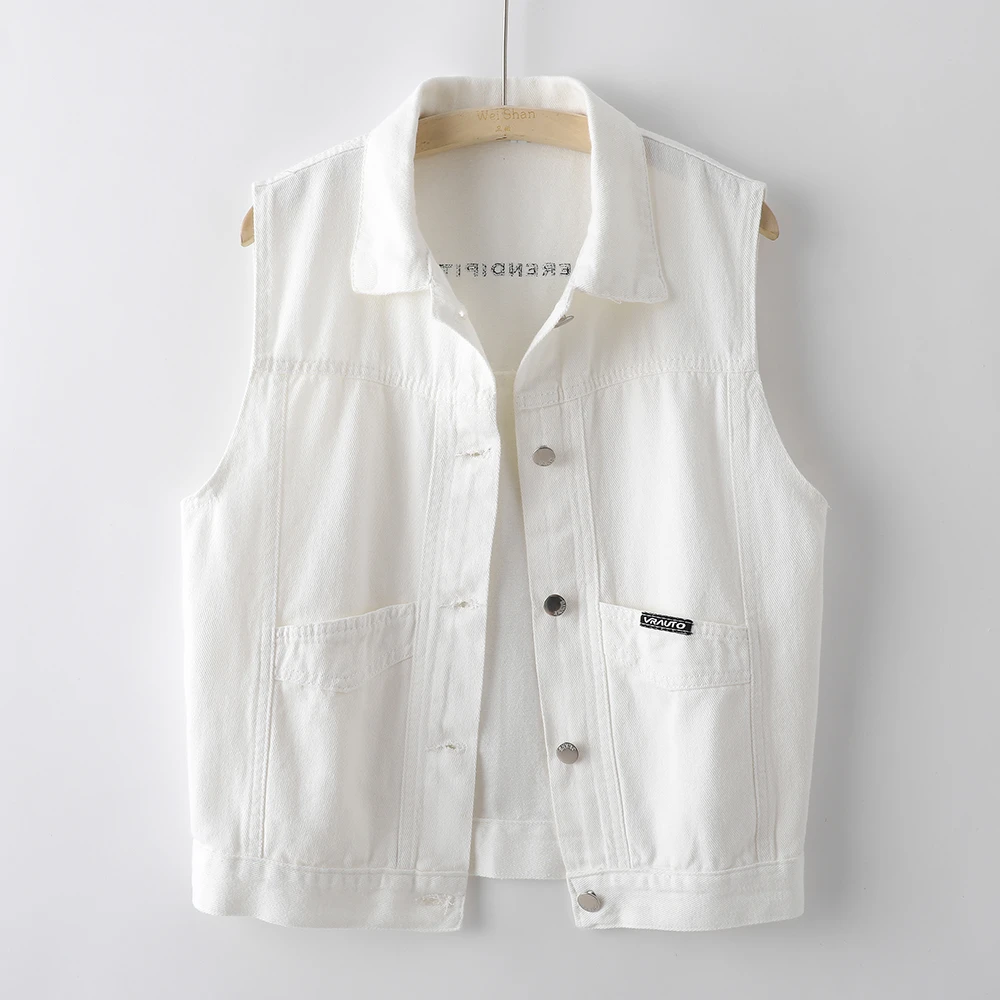 白色马夹牛仔马甲女春秋季新款背心外穿外搭大码显瘦洋气上衣外套