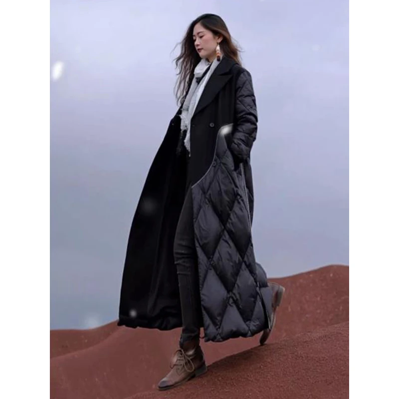 艺在冬季新款白鸭绒羽绒服中长款加厚韩版保暖毛呢大衣外套YD277