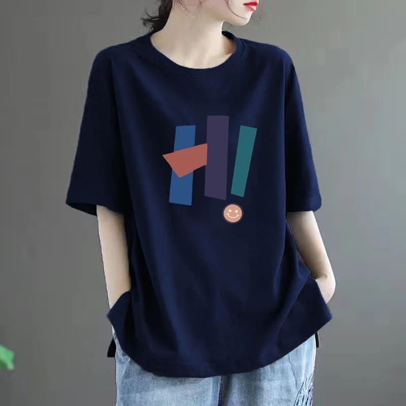 100%纯棉短袖T恤女夏大码200斤时尚韩版休闲宽松显瘦洋气减龄上衣