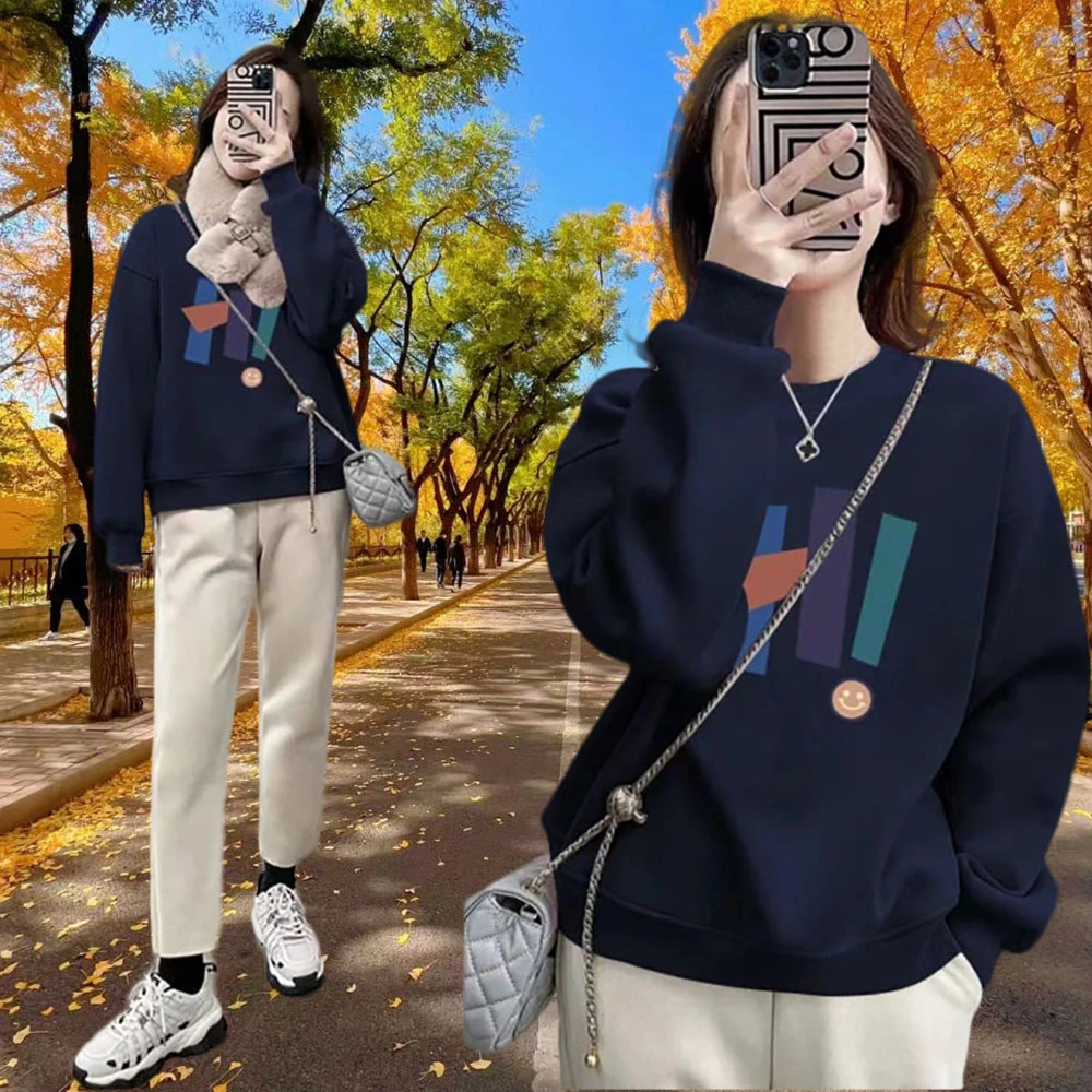 〖送运费险〗春秋季卫衣女长袖大码200斤宽松显瘦圆领休闲加厚外套