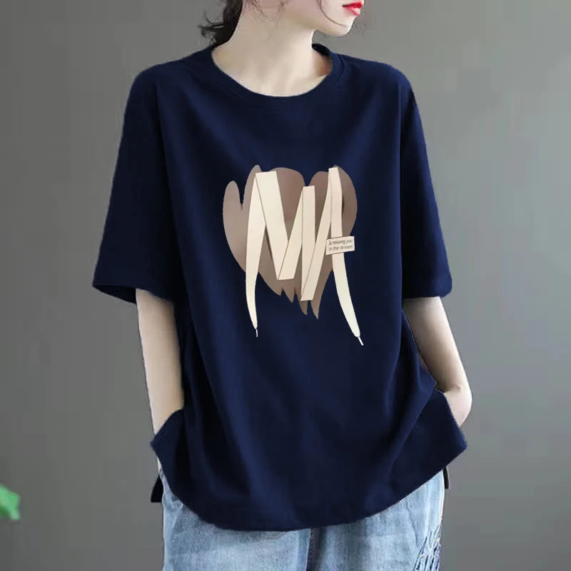 100%纯棉短袖T恤女夏季大码女装200斤百搭宽松显瘦半袖港风上衣薄