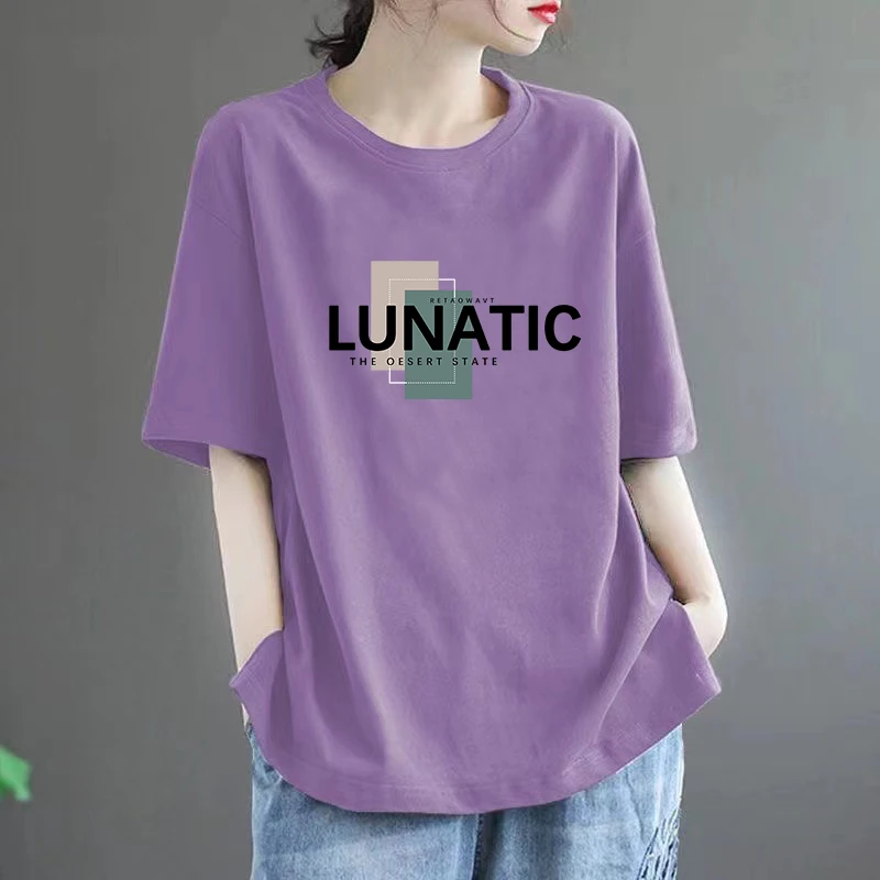 〖送运费险〗100%棉短袖T恤女夏季大码200斤宽松显瘦妈妈装休闲上衣