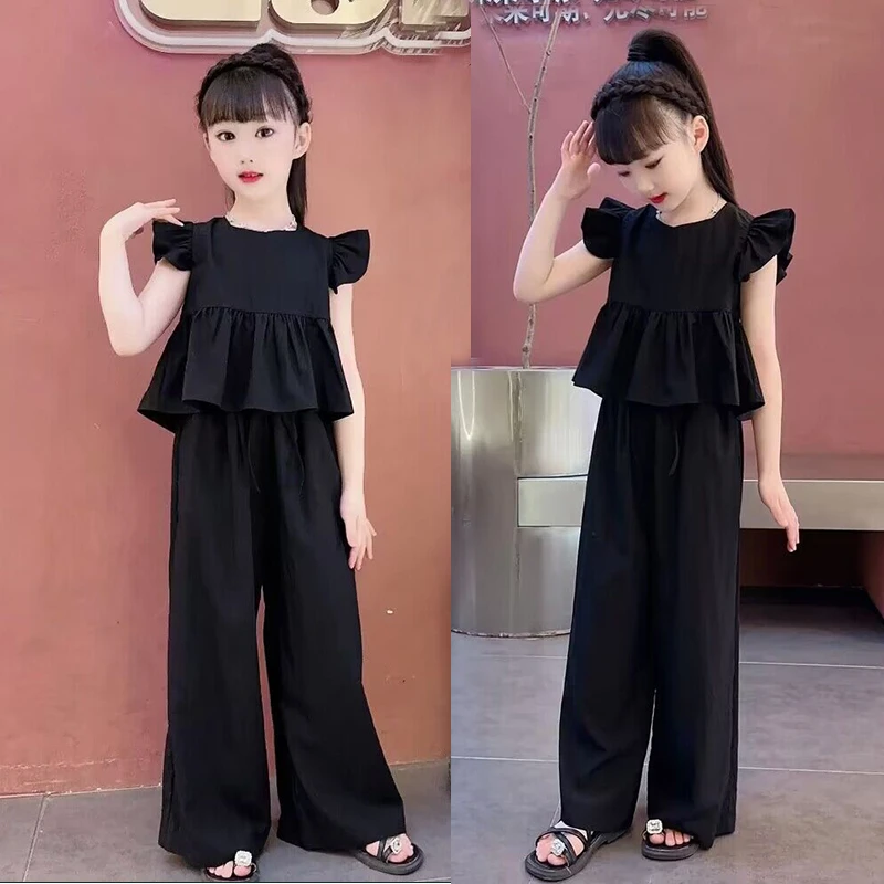 女童夏季套装2025新款中大童时髦洋气童装女孩薄款阔腿裤两件套潮