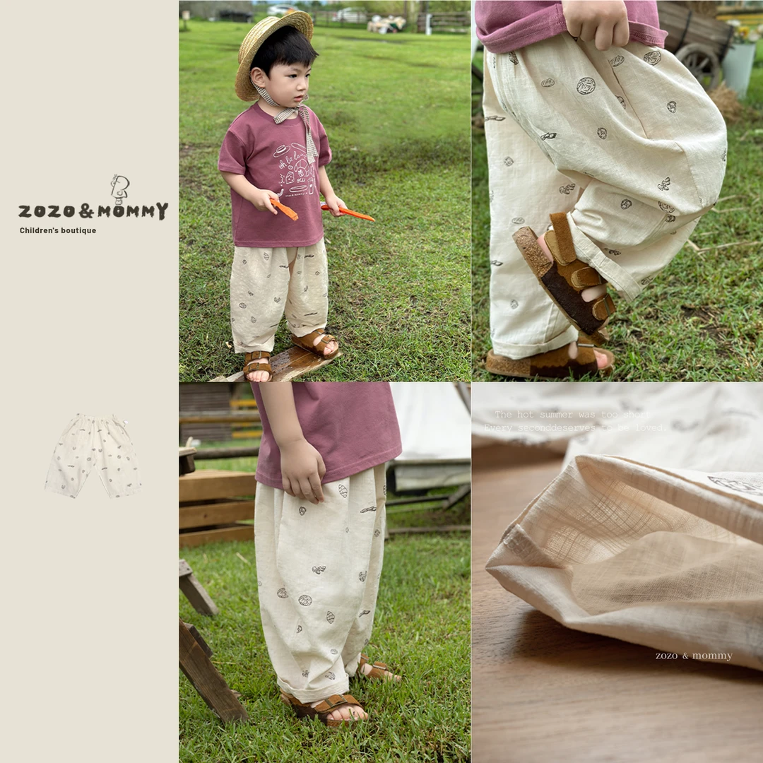 6/17新品【面包屋】面包主题趣味印花休闲长裤夏季婴幼童男女宝薄款