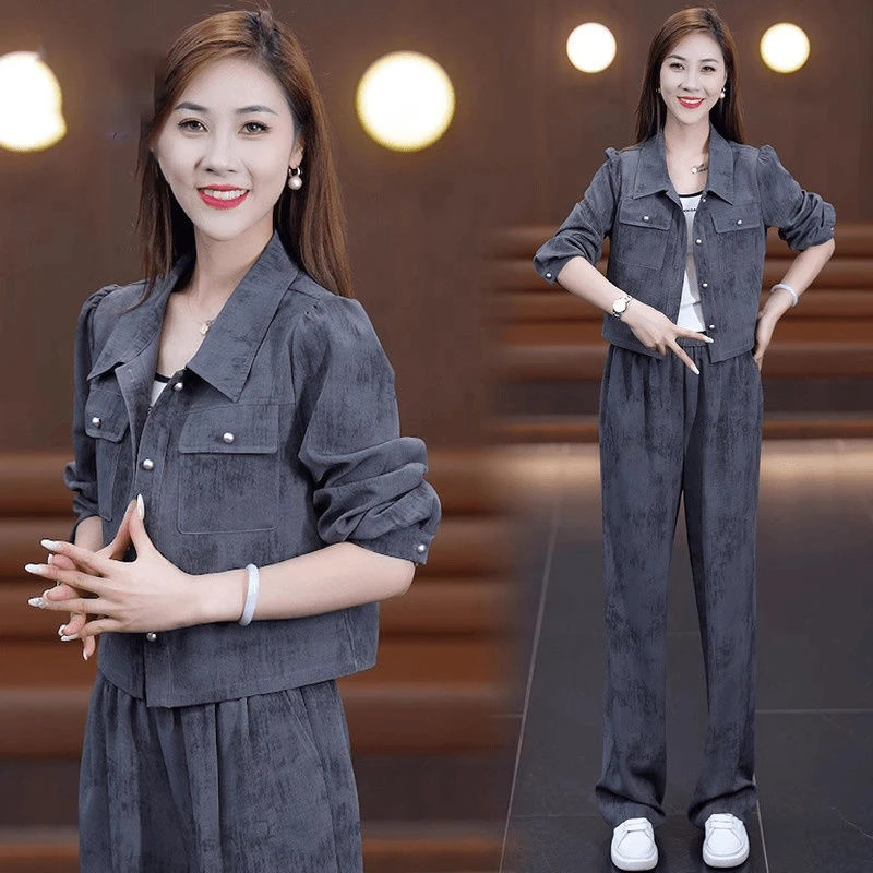 时尚套装女士2025春季新款时髦洋气减龄长袖开衫外套阔腿裤两件套