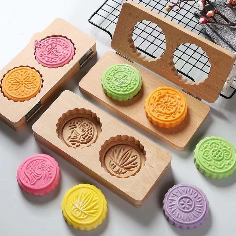 实木模具翻盖快压实木月饼圆形工具清明果酱粿家用绿豆糕南瓜饼