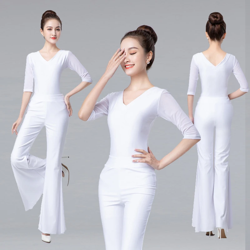 锦纶白色形体服舞蹈服走秀模特芭蕾练功训练服培训礼仪瑜伽服