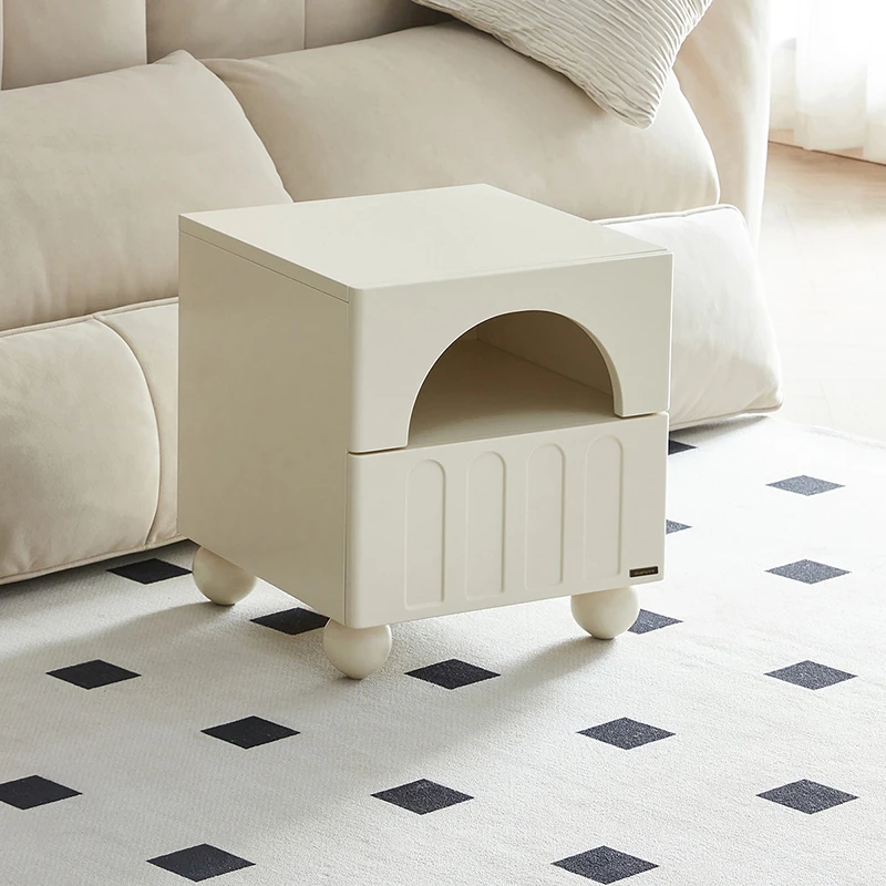 KD全友家居法式奶油风床头柜卧室家用实木脚床边收纳储物柜