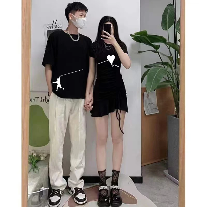 夏日清凉情侣装一裙一衣小众设计感时尚休闲抗皱宽松短袖网红半袖