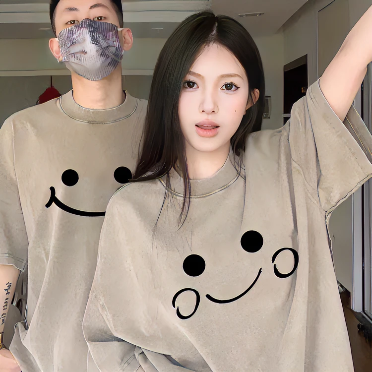 不一样的夏季多巴胺情侣装夏天款一男一女纯棉t恤潮流牌短袖套装