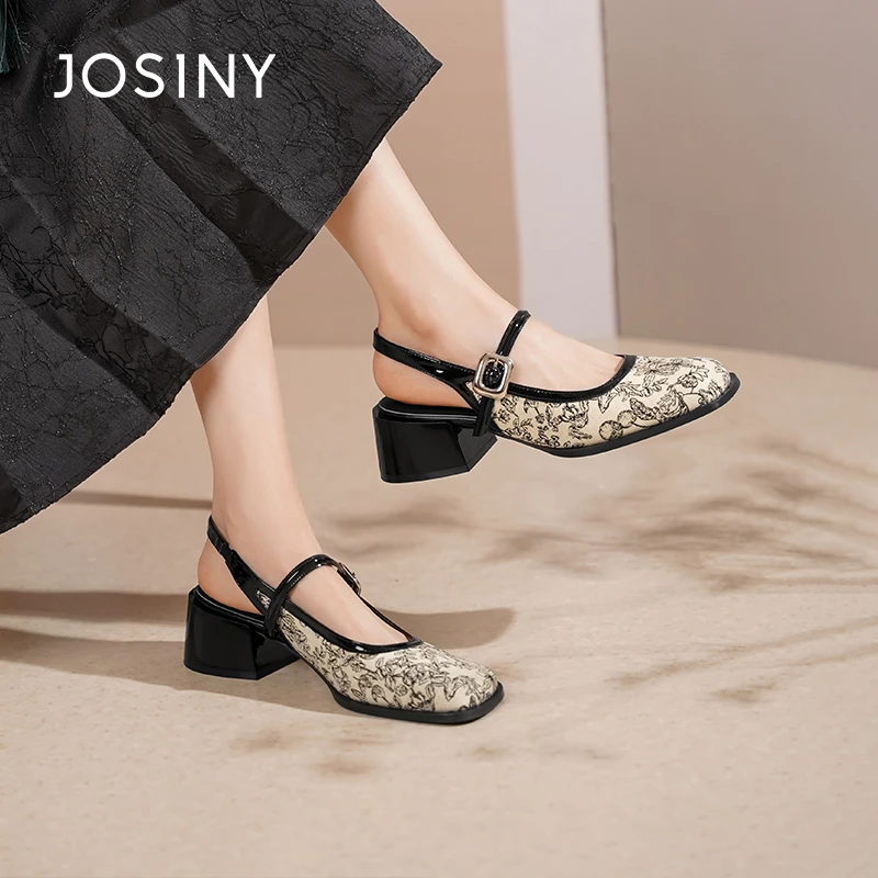 卓诗尼国风空鞋女2025春季新款法式浅口包头一字带凉鞋402A13022