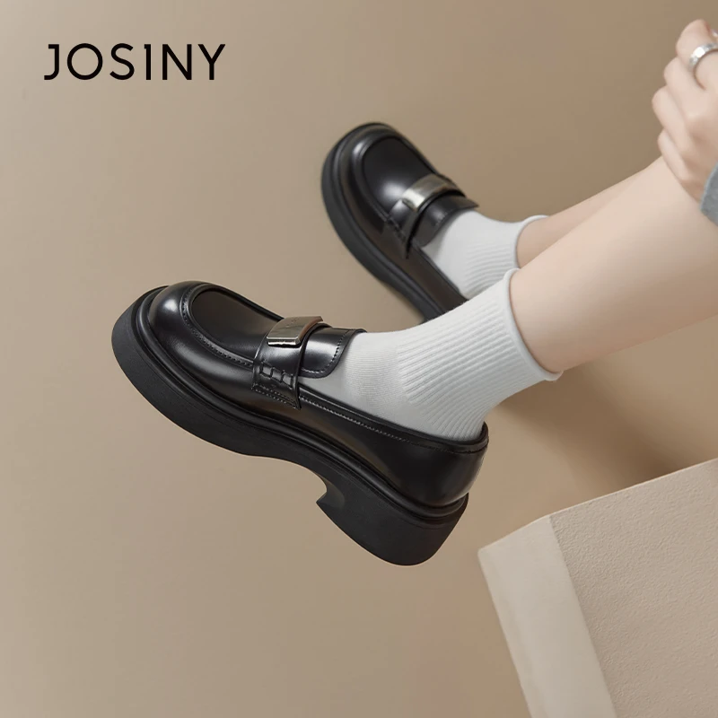 卓诗尼英伦风简约白色小皮鞋女春一脚蹬通勤时尚单鞋乐福鞋上班族