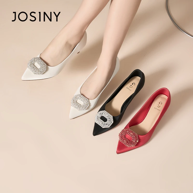 卓诗尼细跟高跟鞋2024春尖头法式气质软底单鞋红色婚鞋491A10161