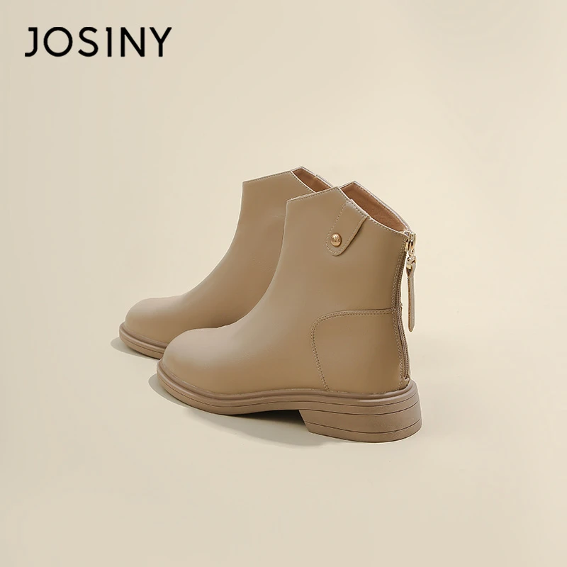 卓诗尼短靴女2023冬季新款鞋子粗跟复古马丁靴百搭中筒厚底瘦瘦靴