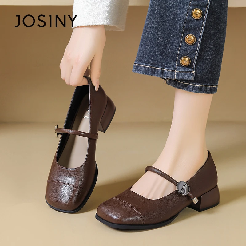 卓诗尼方头玛丽珍鞋2025春新款时尚百搭仙女风低跟一字带女士单鞋