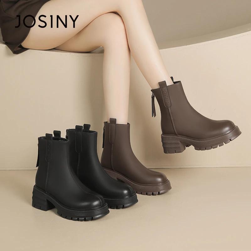 卓诗尼厚底百搭短筒靴女2023秋冬新款加绒英伦风增高显瘦复古短靴