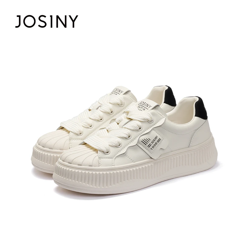 卓诗尼小白鞋2024秋季新款时尚百搭小众圆头厚底系带运动休闲板鞋