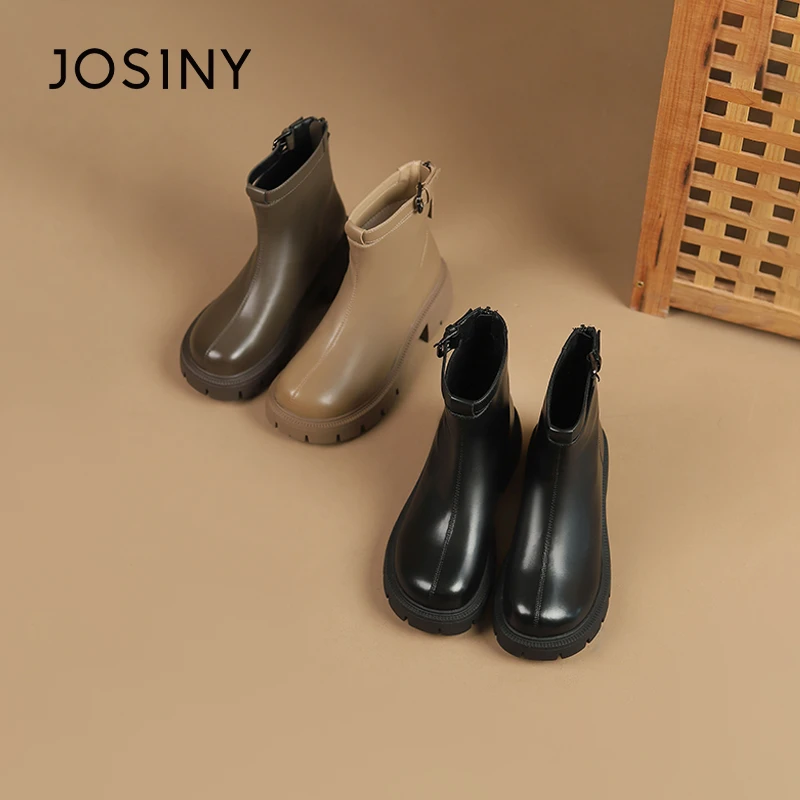 卓诗尼2023秋冬新款厚底短靴英伦风薄款短筒时尚通勤马丁瘦瘦靴女