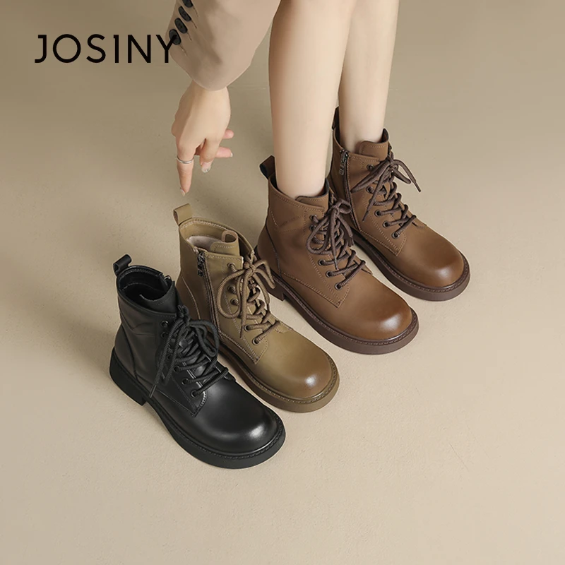 卓诗尼2023秋冬新款软皮马丁靴英伦风小众炸街潮ins中跟粗跟女靴