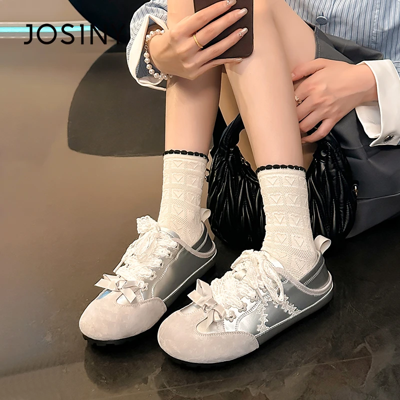 卓诗尼芭蕾风丝带德训鞋女2025春季新款ins风厚底软底百搭运动鞋