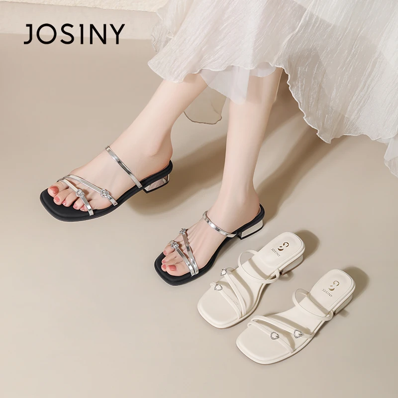 卓诗尼2024夏季新款气质时尚百搭外穿方头水钻时装拖鞋402A57982