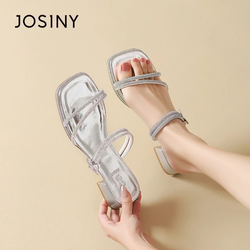 卓诗尼水钻一字带两穿平底凉鞋2024夏季新款外穿拖鞋411A52922