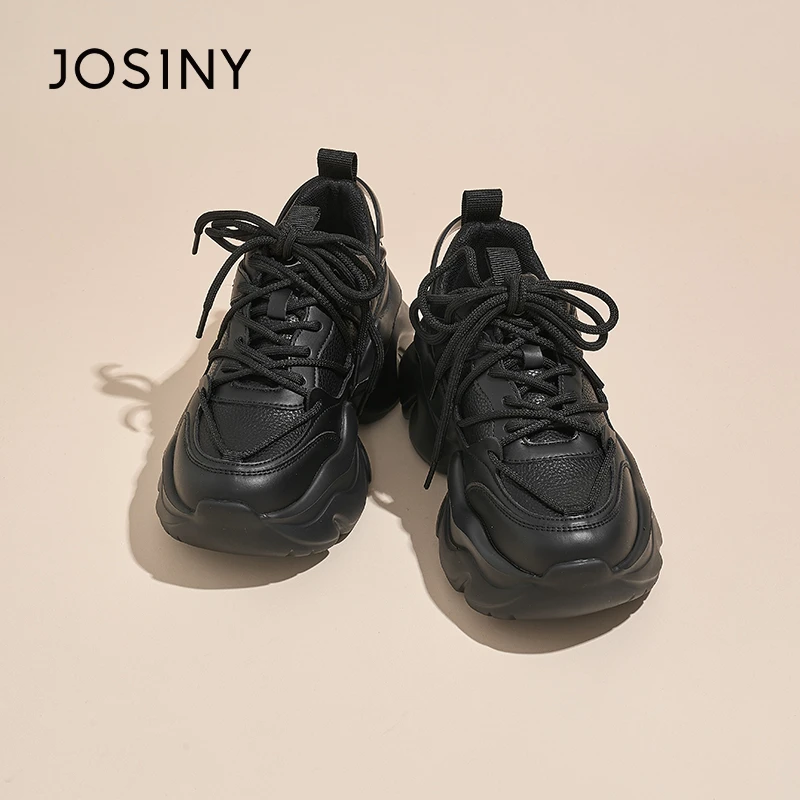 卓诗尼2023年秋冬厚底时尚休闲运动鞋女系带设计老爹鞋372A20204