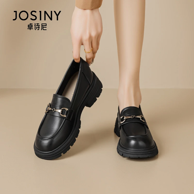 卓诗尼女2024春季新款学院英伦风单鞋一脚蹬小皮鞋百搭软底上班族