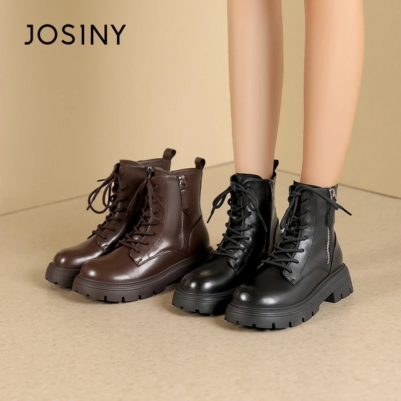 卓诗尼2023年秋冬跟厚底女靴超火爆款百搭侧拉链马丁靴361R68084