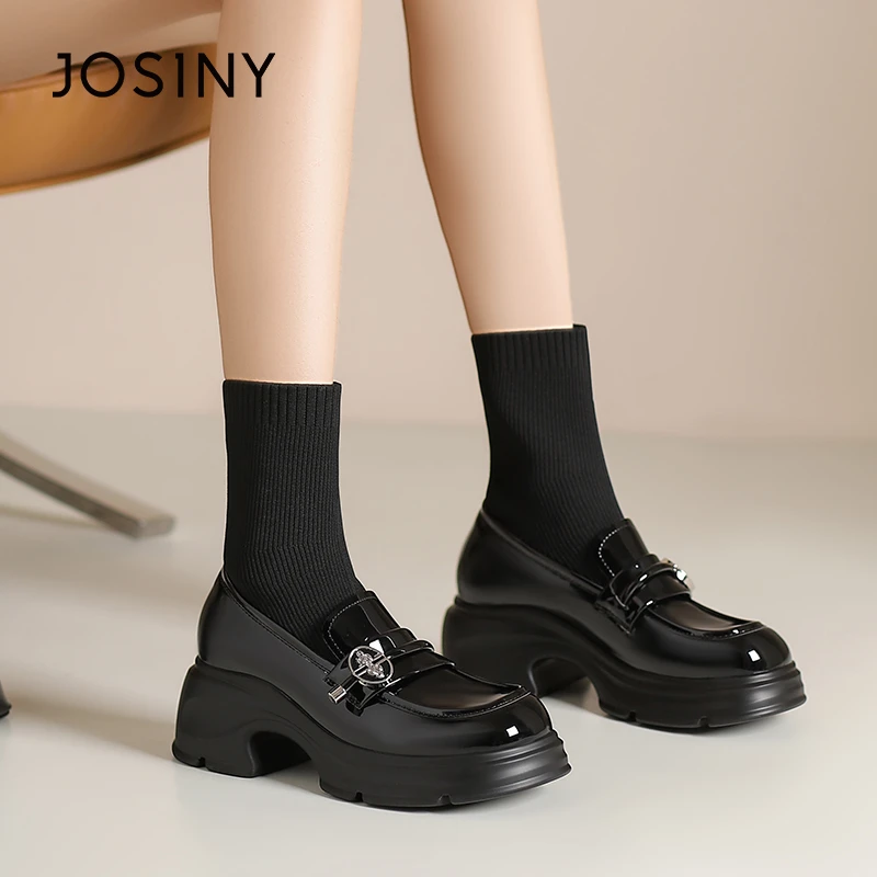 卓诗尼2024冬季新款袜靴时尚厚底圆头百搭秋冬黑色休闲472A62054