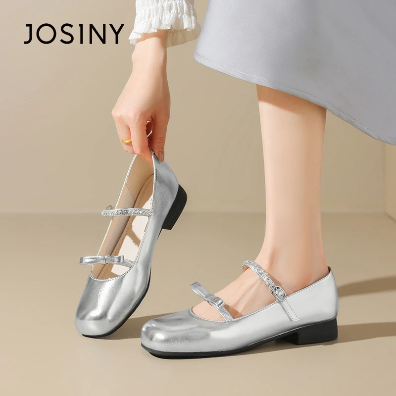 卓诗尼新款百搭女士玛丽珍小白色气质单鞋时尚温柔浅口蝴蝶结低跟