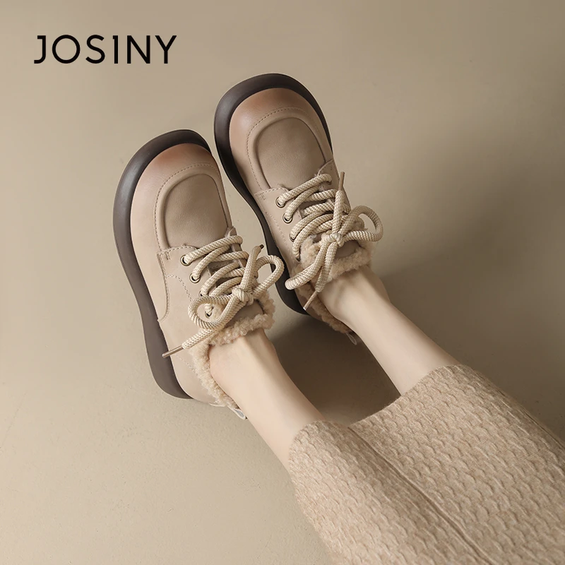 卓诗尼圣诞穿搭擦色复古加绒小皮鞋女2023年秋冬新款英伦风毛毛鞋