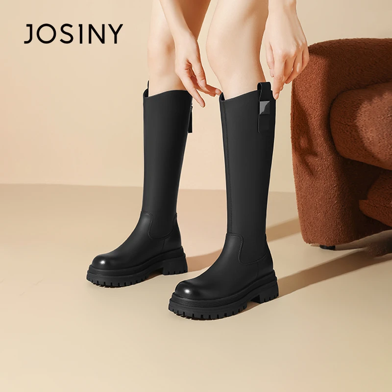 卓诗尼加绒保暖长靴2024冬季新款女士外穿潮流时尚百搭厚底靴子
