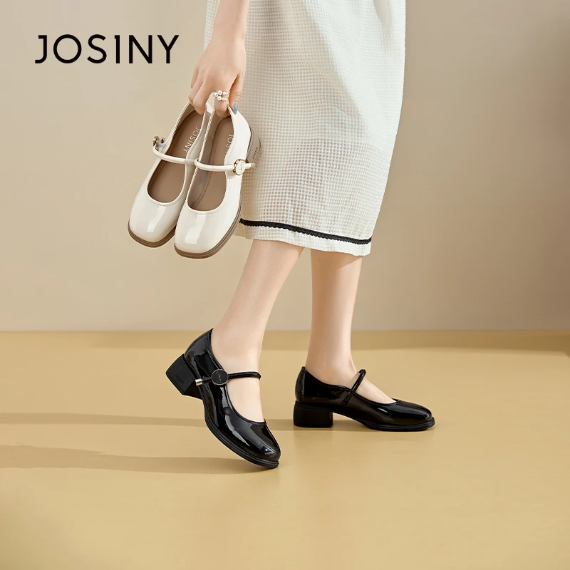 卓诗尼一字带玛丽珍鞋女2024秋季新款低跟法式百搭皮鞋401A11253
