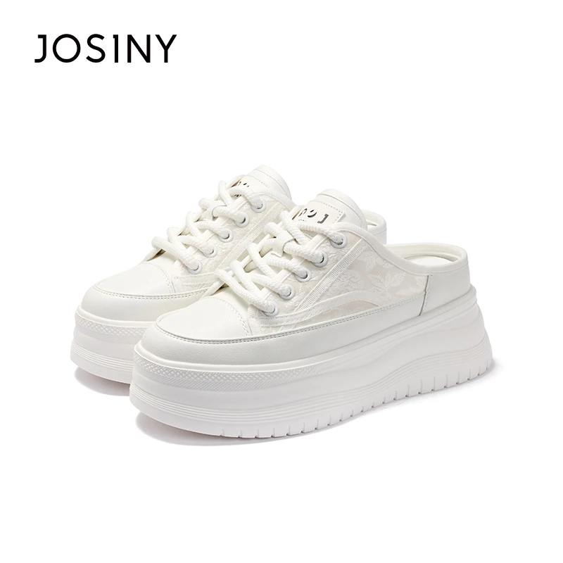 卓诗尼绣花网面包头拖2024秋季新款网红时尚百搭透厚底平底休闲鞋