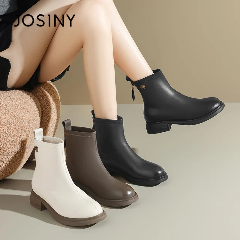 卓诗尼2024新款短靴子女时尚百搭简约粗跟英伦风秋冬461A60154