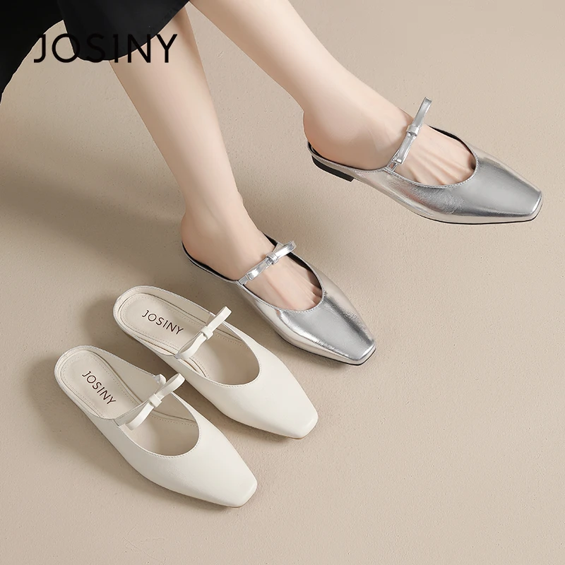 卓诗尼2025夏季女士新款经典包头半拖鞋气质平底穆勒拖402A33322