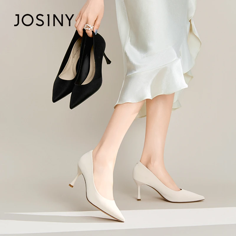 卓诗尼经典爆款女士气质尖头单鞋黑色高跟鞋职场宴会441A10813