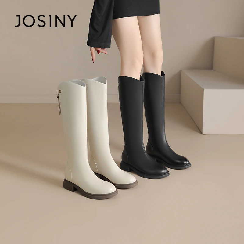 卓诗尼不过膝长筒靴2025秋冬新款圆头粗跟厚底增高休闲百搭时装靴