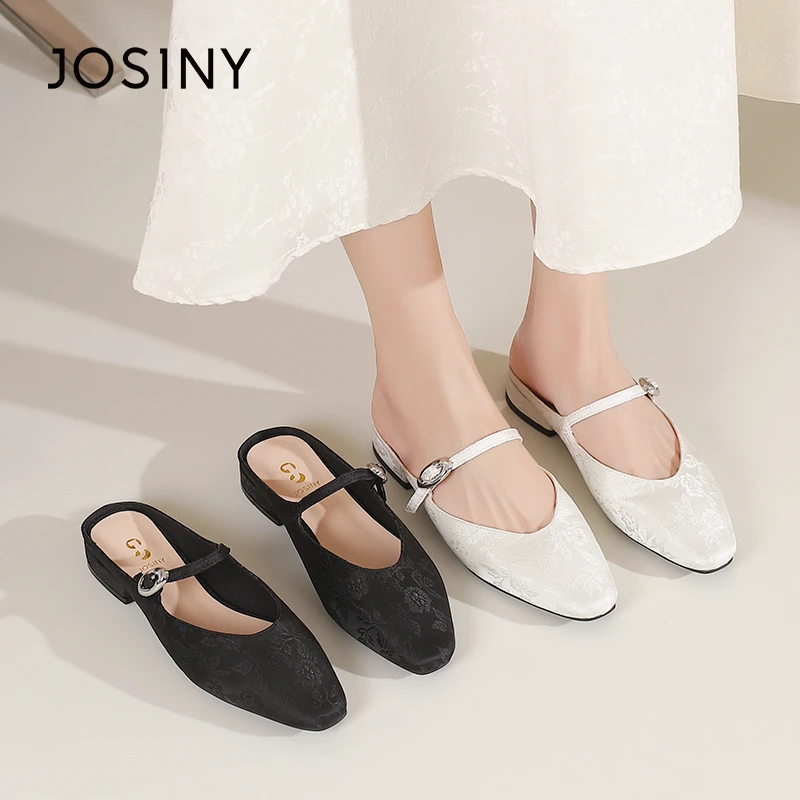 卓诗尼国风穆勒拖2024夏季仙女风时尚百搭外穿软底方头低跟浅口