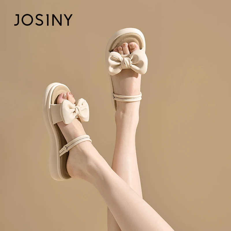 卓诗尼厚底拖鞋女外穿2024年夏季新款蝴蝶结休闲软底一字带凉鞋女