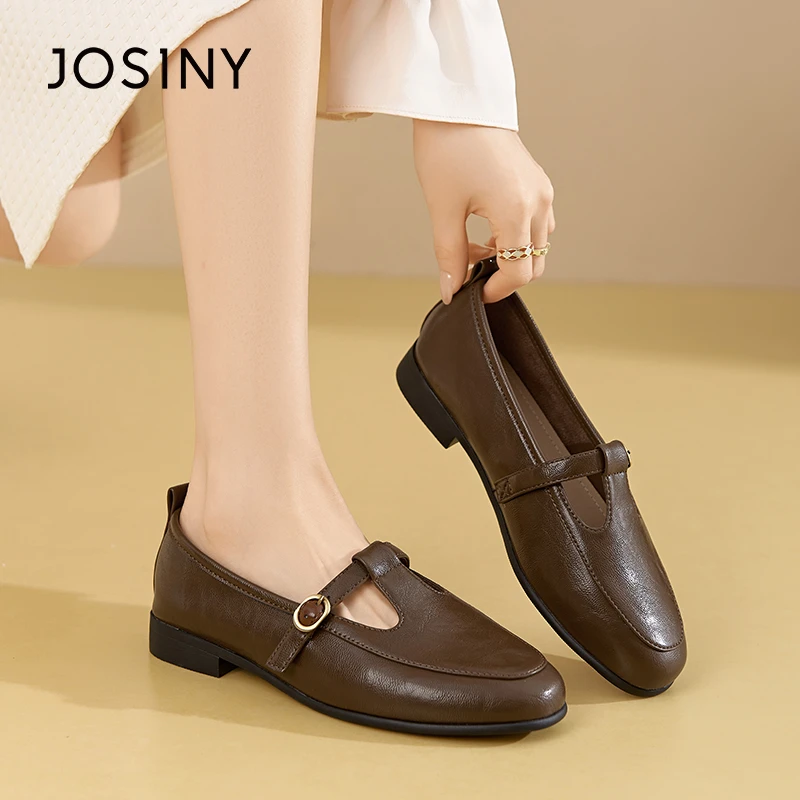 卓诗尼法式乐福鞋女2025秋季新款休闲百搭复古软底粗跟一字扣女鞋