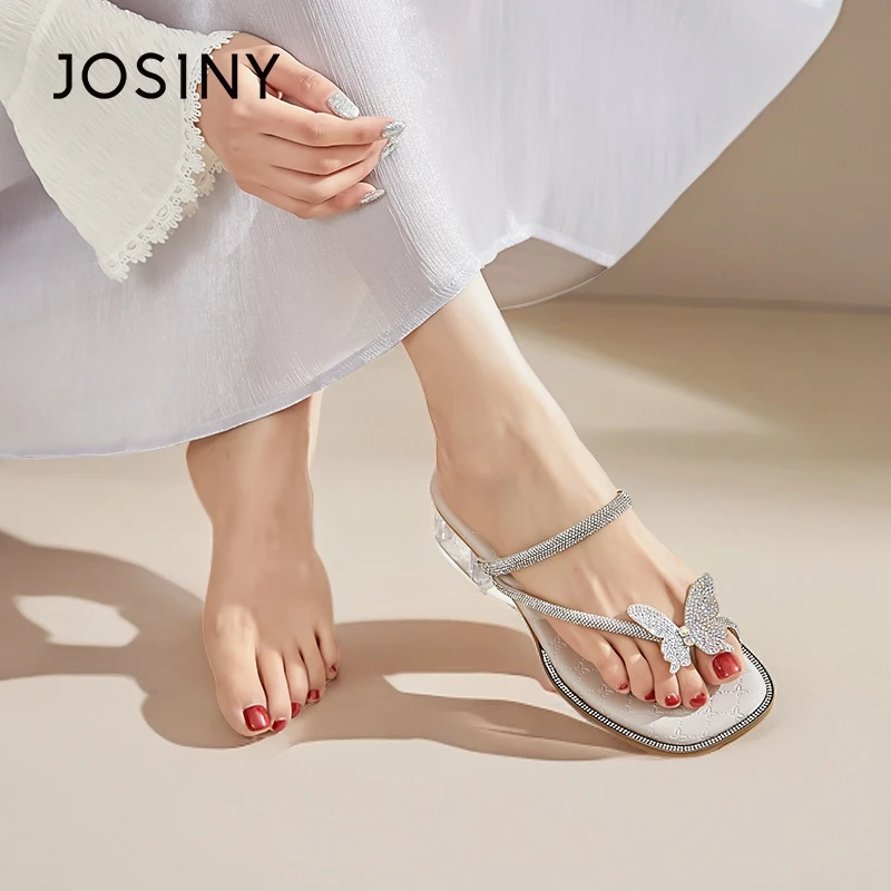 卓诗尼爆款仙女风蝴蝶水钻高跟拖鞋2024夏季新款时尚外穿粗跟凉鞋