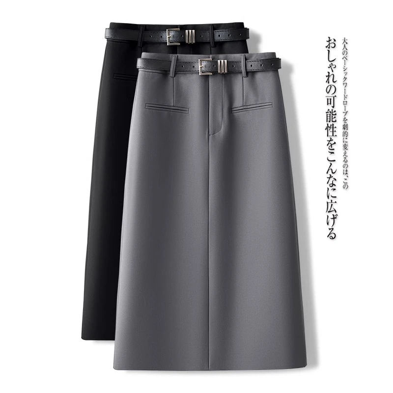 高级感灰色半身裙女春秋2024新款高腰设计感一步西装裙开叉包臀裙