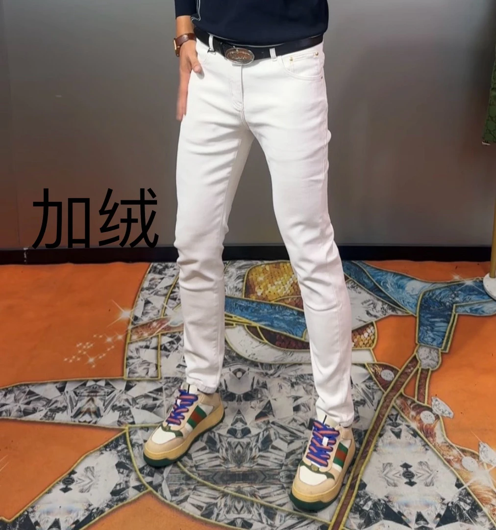 秋冬白色加绒牛仔裤时尚潮流修身牛仔裤H1369