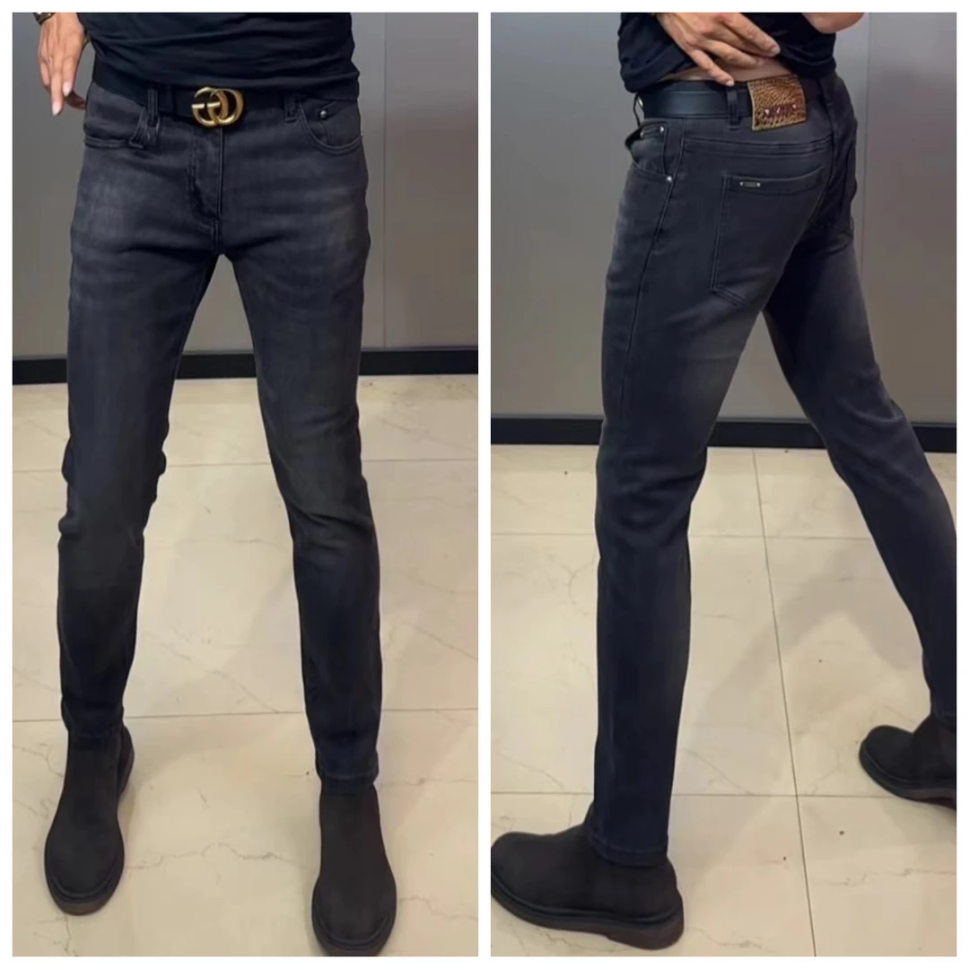 秋季高级灰时尚百搭弹力舒适男士修身小脚牛仔裤5881