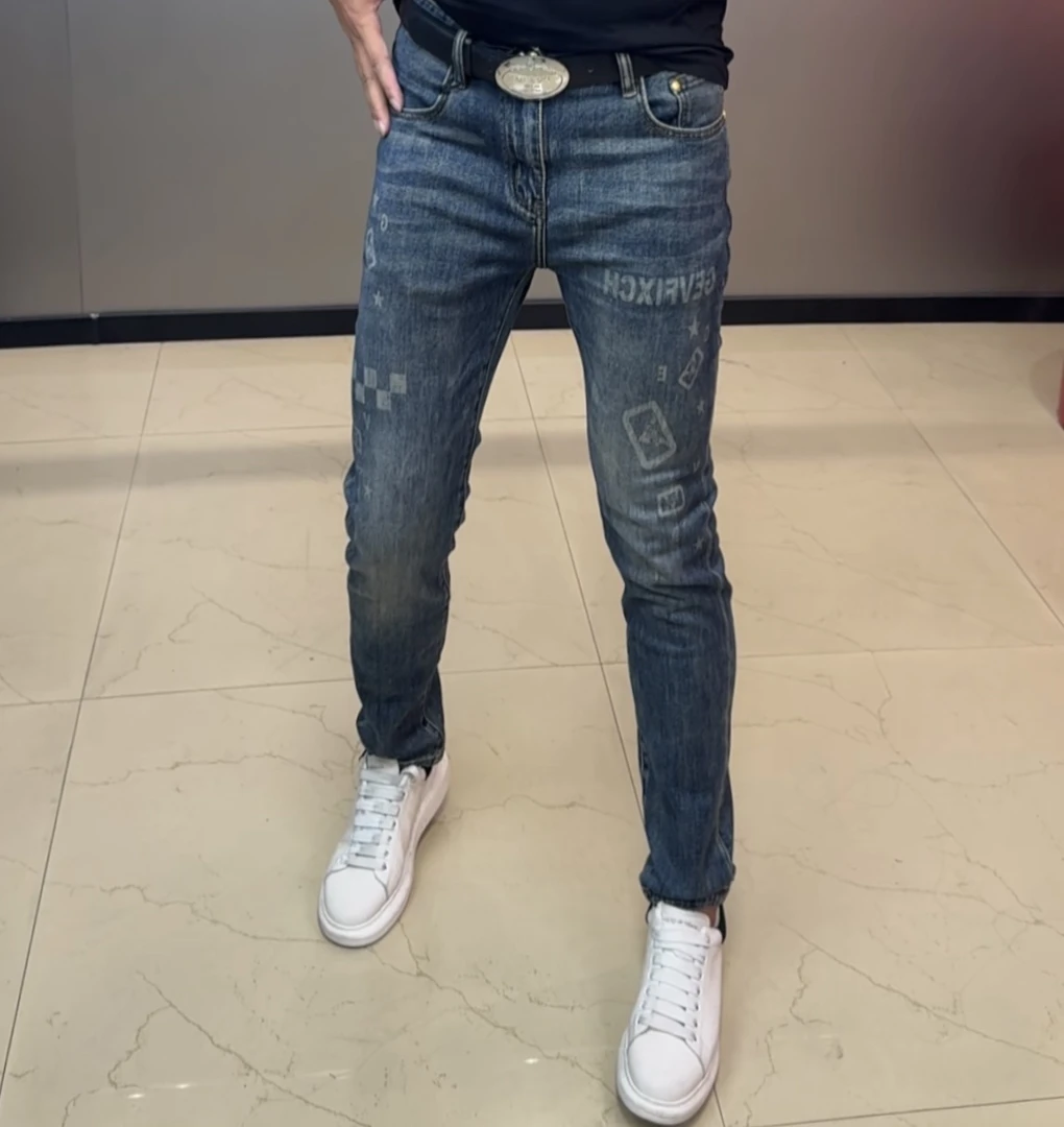 秋季新款时尚经典洗水蓝百搭修身小脚裤T5812