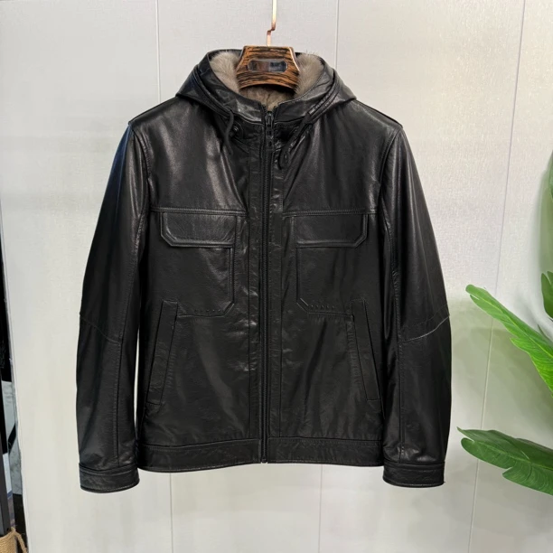 牛皮油蜡银蓝整貂内胆皮衣