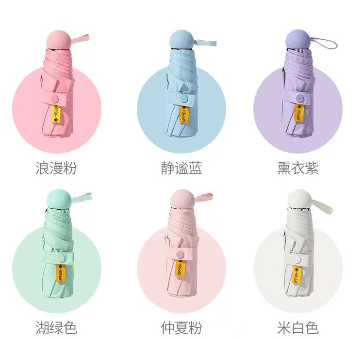 2024新款扁圆五折伞防紫外线晴雨两用胶囊伞迷你小巧太阳伞遮阳伞
