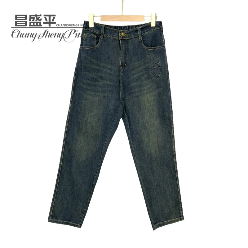 【笑脸牛仔裤】不加绒百搭水洗弹力夏季春夏设计师潮流宽松61021